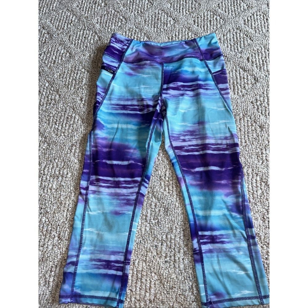 Womens KYODAN LADIES PURPLE AND Blue Crop Capri Yoga Gym LEGGINGS.  SZ XS